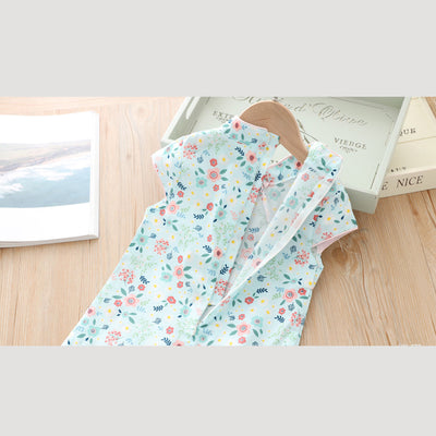 [KG04] Kids Girls Pink n Yellow Flowers Cheongsam Dress Cap Sleeves CNY Chinese New Year Outfit - Little Kooma