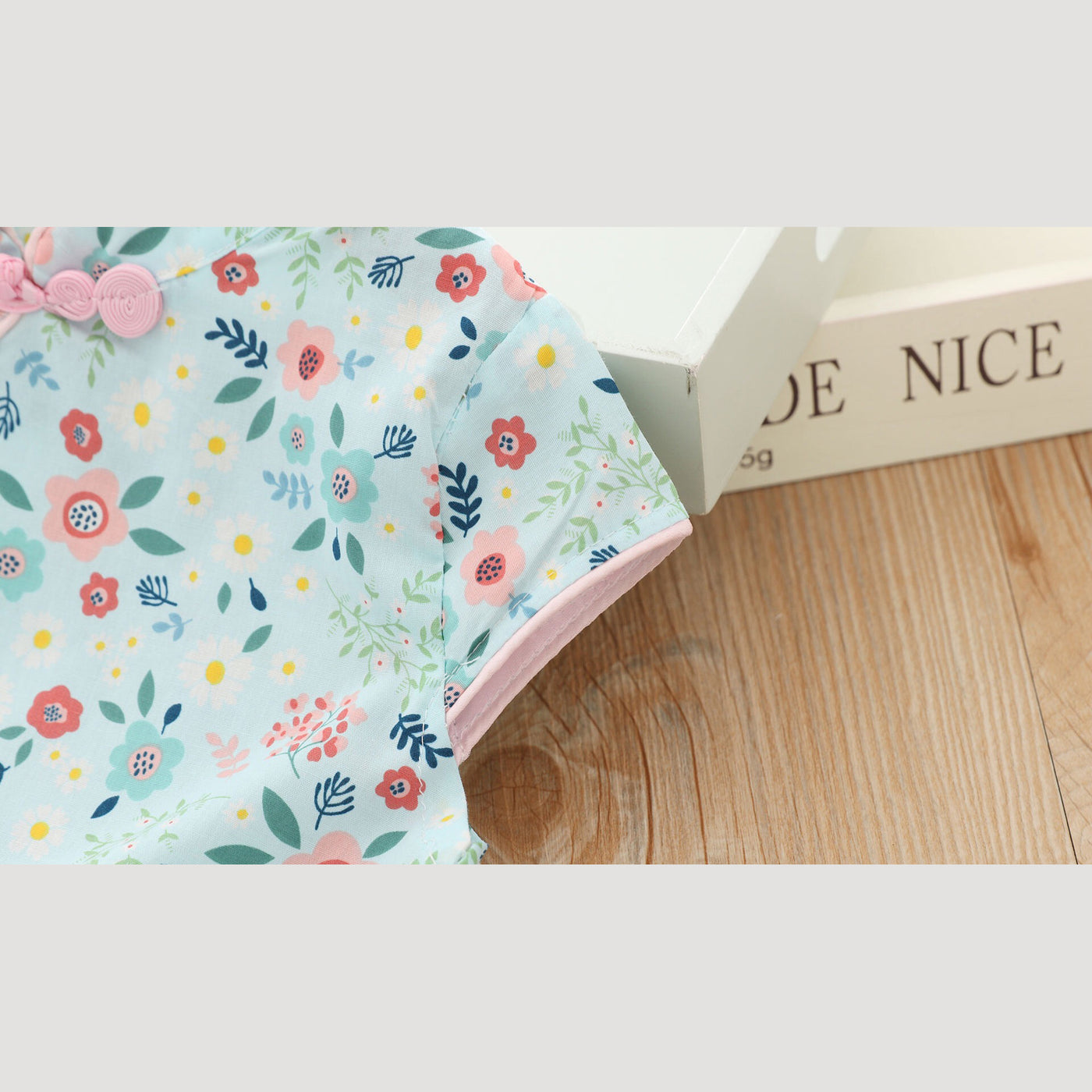 [KG04] Kids Girls Pink n Yellow Flowers Cheongsam Dress Cap Sleeves CNY Chinese New Year Outfit - Little Kooma