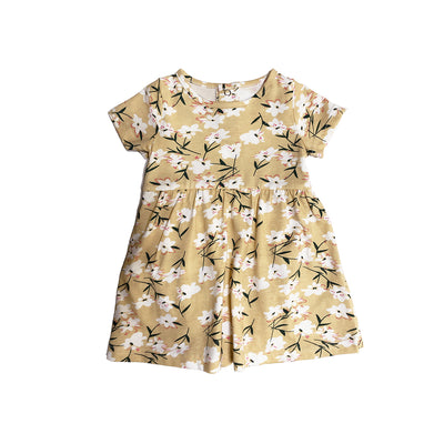 Baby Girl Yellow w White Flowers Bodysuit Dress n Pink Cardigan 2pc Set - 0701 - Little Kooma