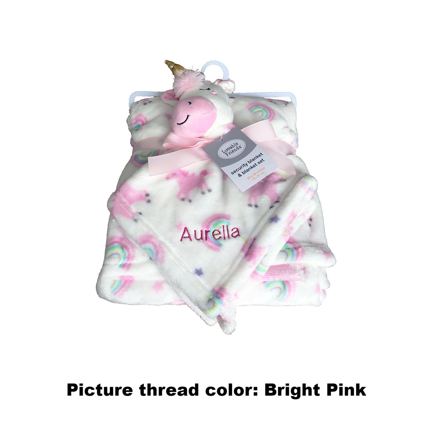 Personalised Luvable Friends Plush Blanket With Sherpa Backing Rainbow Unicorn 40405 - Little Kooma