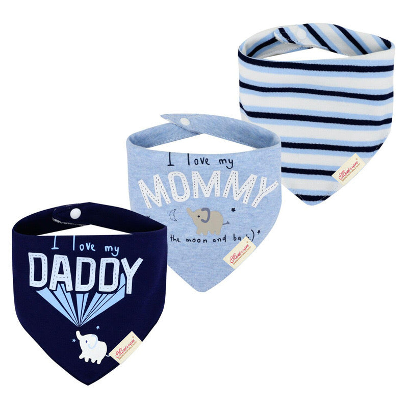 Baby Boy I Love Daddy Mommy Dribbler Bibs 3 Pack - Little Kooma