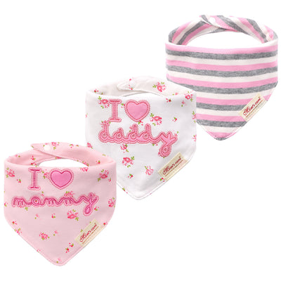 Baby Girl I Love Mommy Daddy Dribbler Bibs 3 Pack - Little Kooma