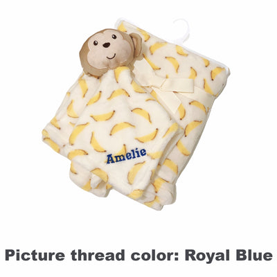 Personalised Luvena Fortuna Plush Blanket n Security Blanket Set Blue Stripe Bear S19628 - Little Kooma