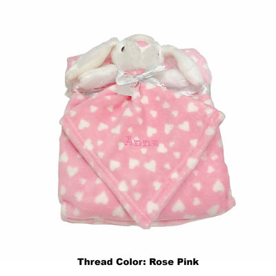 Personalised Customized Luvena Fortuna Plush Blanket n Security Blanket Set Pink Bunny S19630 - Little Kooma