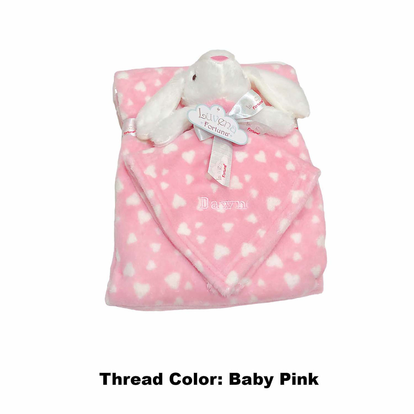 Personalised Customized Luvena Fortuna Plush Blanket n Security Blanket Set Pink Bunny S19630 - Little Kooma