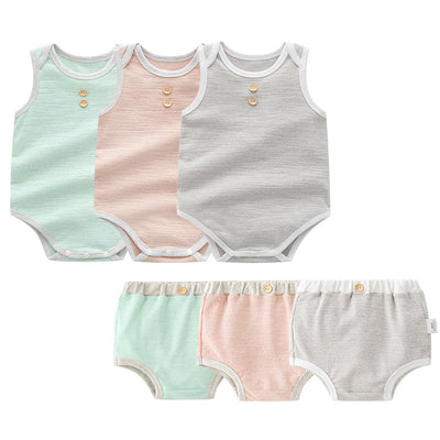 Baby Boy Girl Plain Color Sleeveless Bodysuit n Shorts Set - Little Kooma