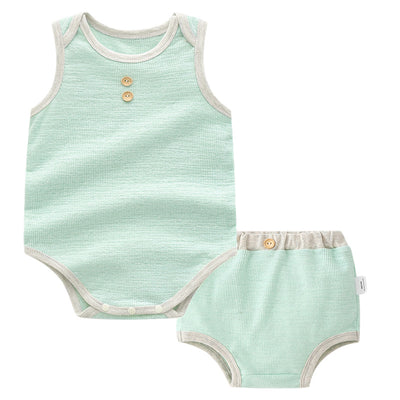 Baby Boy Girl Plain Color Sleeveless Bodysuit n Shorts Set - Little Kooma