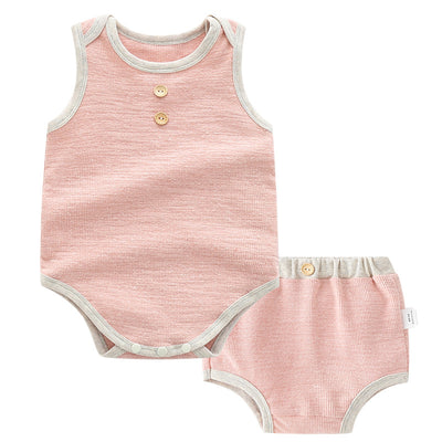 Baby Boy Girl Plain Color Sleeveless Bodysuit n Shorts Set - Little Kooma