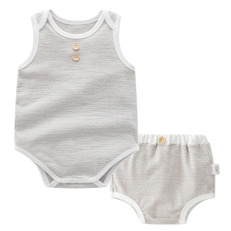 Baby Boy Girl Plain Color Sleeveless Bodysuit n Shorts Set - Little Kooma