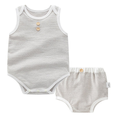 Baby Boy Girl Plain Color Sleeveless Bodysuit n Shorts Set - Little Kooma