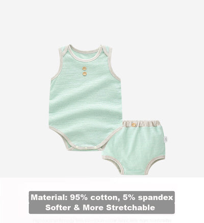 Baby Boy Girl Plain Color Sleeveless Bodysuit n Shorts Set - Little Kooma