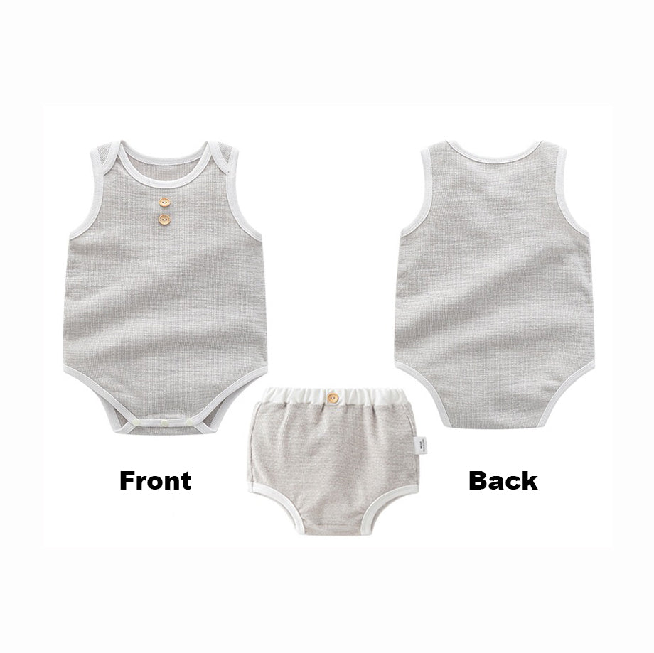 Baby Boy Girl Plain Color Sleeveless Bodysuit n Shorts Set - Little Kooma