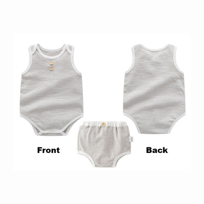 Baby Boy Girl Plain Color Sleeveless Bodysuit n Shorts Set - Little Kooma