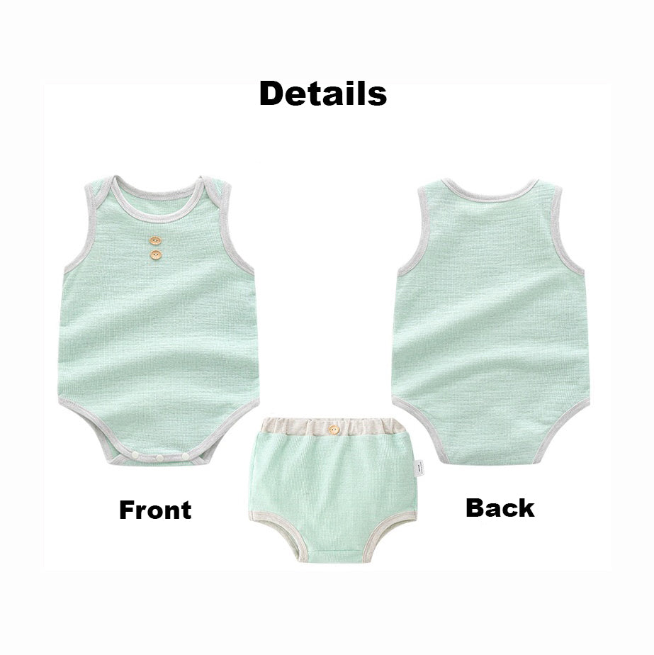 Baby Boy Girl Plain Color Sleeveless Bodysuit n Shorts Set - Little Kooma