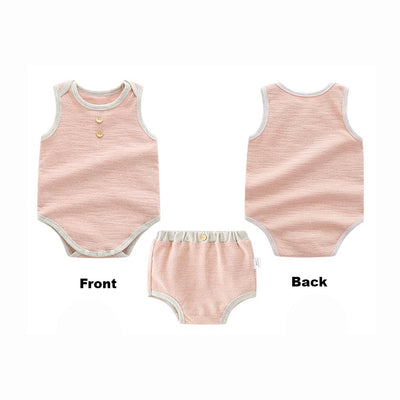 Baby Boy Girl Plain Color Sleeveless Bodysuit n Shorts Set - Little Kooma