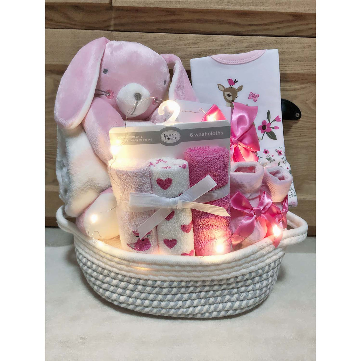New Born Baby Girl LED Light Diaper Layette Toy Blanket Bunny Deer Gift Hamper - Little Kooma
