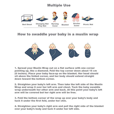 New Born Baby Bamboo Cotton Swaddle Muslin Blanket - Little Kooma