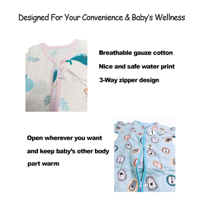 Baby Wearable Muslin Blanket Long Sleeve Sleeping Bag 3-Way Zipper Pink - Little Kooma