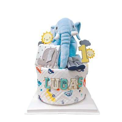 New Born Baby Boy LED Light Diaper Cake Elephant Gift Hamper - Little Kooma