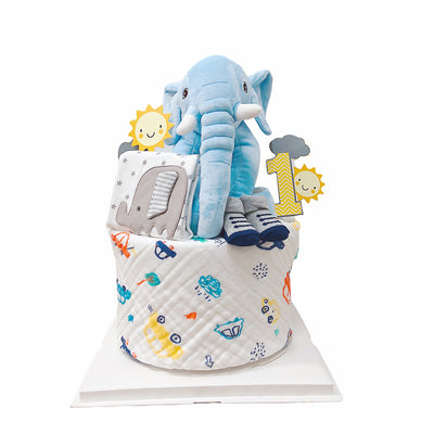 New Born Baby Boy LED Light Diaper Cake Elephant Gift Hamper - Little Kooma