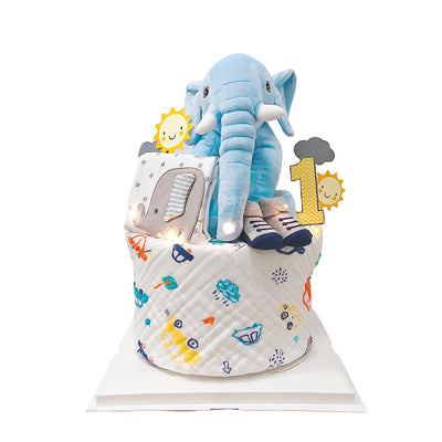 New Born Baby Boy LED Light Diaper Cake Elephant Gift Hamper - Little Kooma