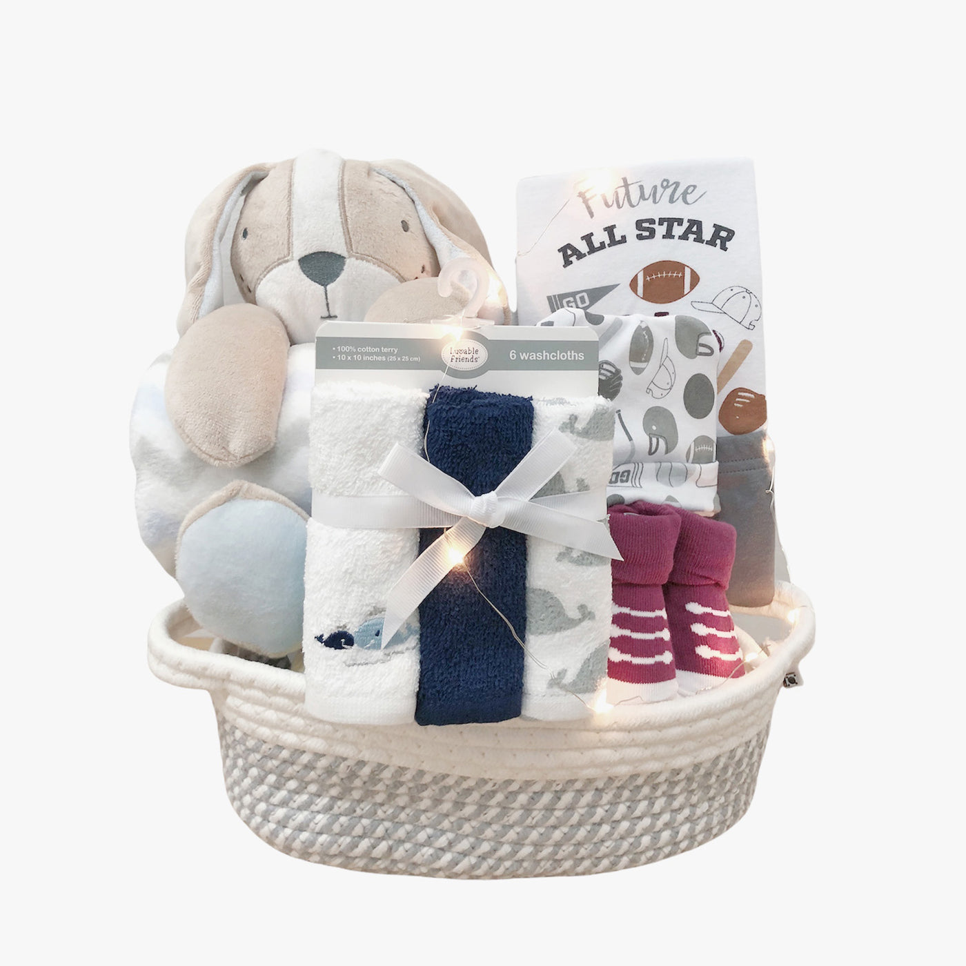 New Born Baby Boy LED Light Diaper Layette Toy Blanket Future All Star Gift Hamper - Little Kooma