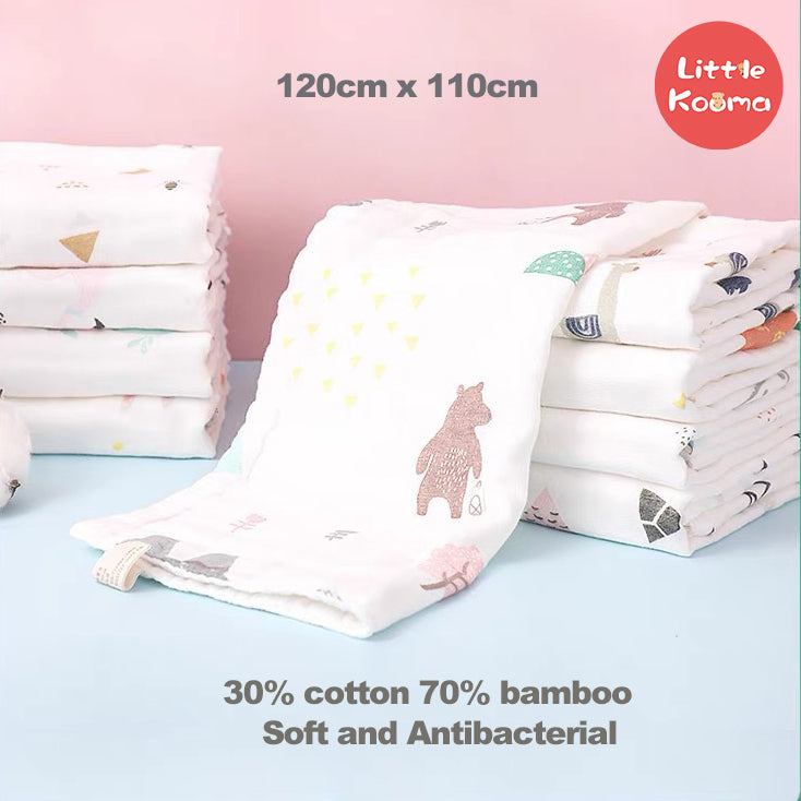 New Born Baby Bamboo Cotton Double Layer Swaddle Muslin Blanket - Little Kooma