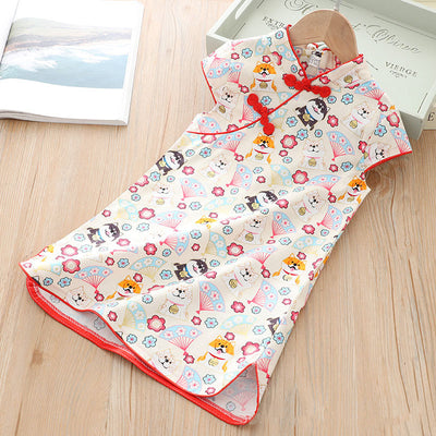 [KG02] Kids Girls Husky Cheongsam Dress Cap Sleeves CNY Chinese New Year Outfit - Little Kooma