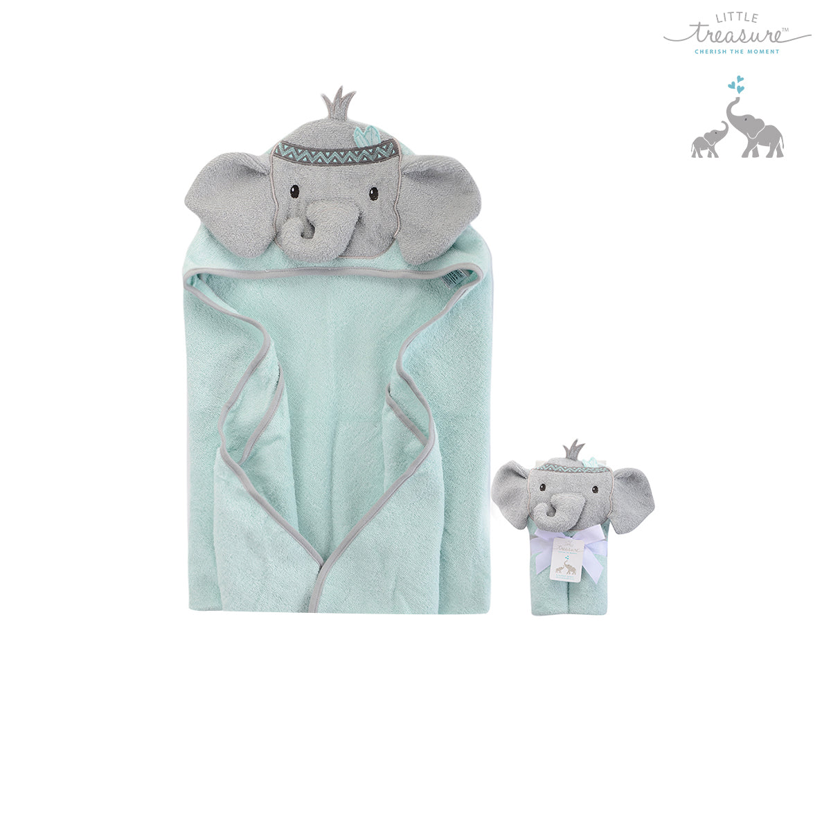 Little Treasure Animal Hooded Towel(Woven Terry) 00350CH Acid Blue Elephant - Little Kooma