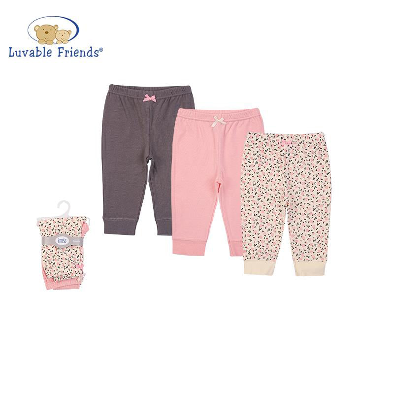 Luvable Friends Baby Girl Pants Set 3pc Berry Floral 56938CH - Little Kooma