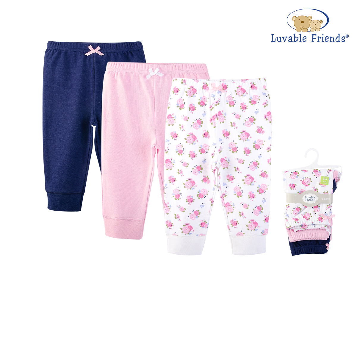 Luvable Friends Baby Girls Pants 3 Pairs Pack 32346 - 1116 - Little Kooma