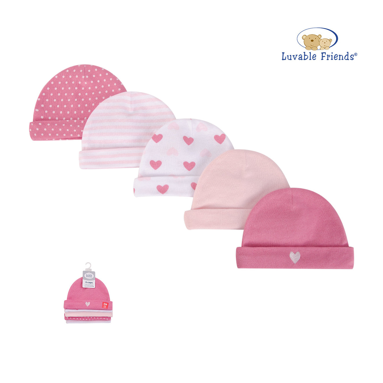 Luvable Friends Baby Hats 5 Pack 34730 - 0528 - Little Kooma