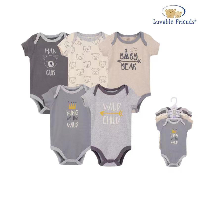 Luvable Friends Bodysuits 5 Piece Pack Bear 60626 - Little Kooma