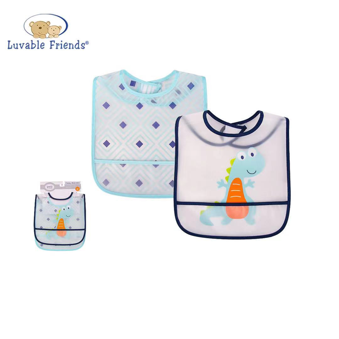 Luvable Friends Peva Waterproof Bibs 2 Pcs Pack 01092 Blue Dinosaur - Little Kooma