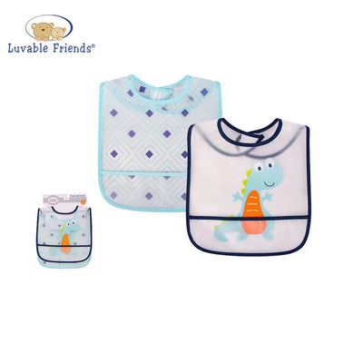Luvable Friends Peva Waterproof Bibs 2 Pcs Pack 01092 Blue Dinosaur - Little Kooma