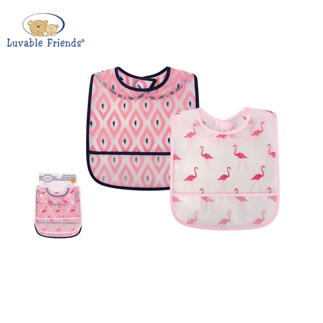 Luvable Friends Peva Waterproof Bibs 2 Pcs Pack 01095 Flamingo - Little Kooma