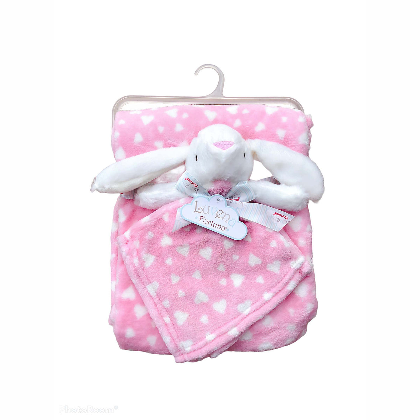 Luvena Fortuna Plush Blanket n Security Blanket Set Pink Bunny S19630 - Little Kooma