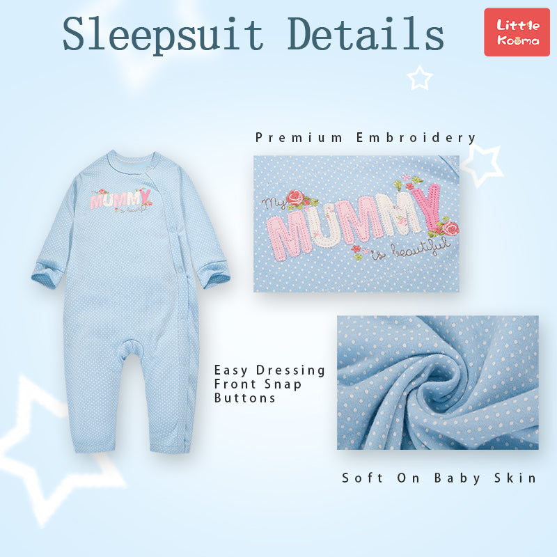 Baby Blue w White Dots Mummy Is Beautiful Jumpsuit All In One - Little Kooma