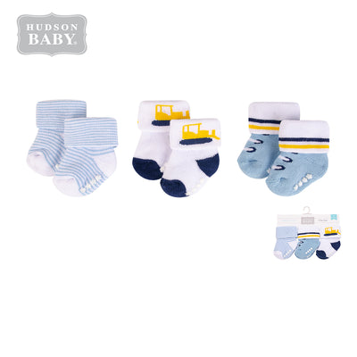 New Born Baby Non-skid Terry Socks 3 Pack 00713CH Bulldozer - Little Kooma