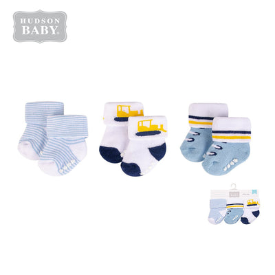 New Born Baby Non-skid Terry Socks 3 Pack 00713CH Bulldozer - Little Kooma