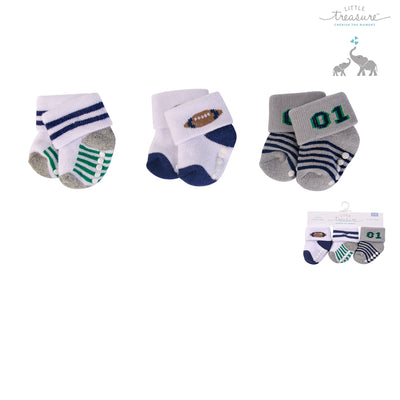 New Born Baby Non-skid Terry Socks 3 Pack 76222CH Grey - Little Kooma