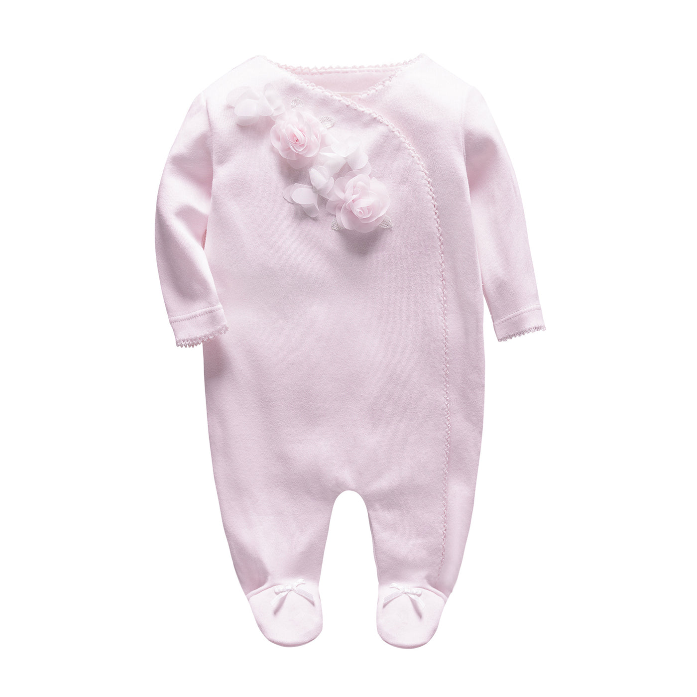 New Born Baby Pink 3D Rose Sleepsuit All In One Feet Covered - 0611 - Little Kooma