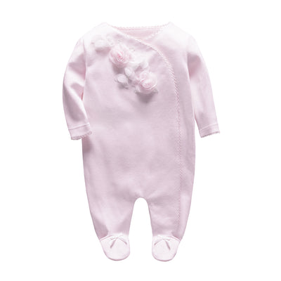 New Born Baby Pink 3D Rose Sleepsuit All In One Feet Covered - 0611 - Little Kooma