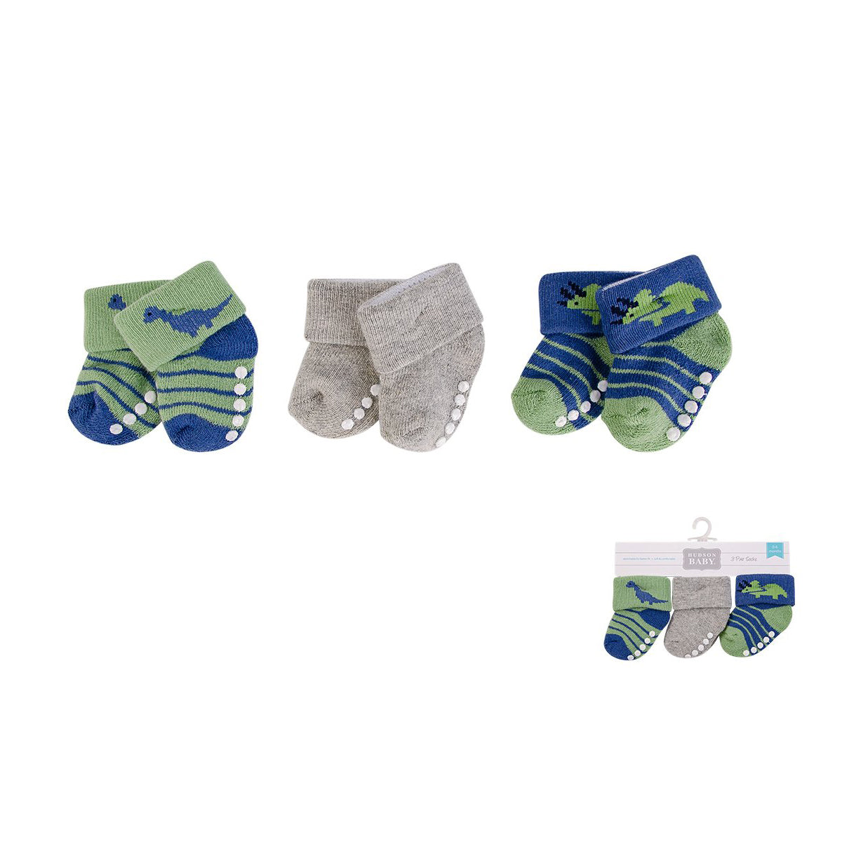 New Born Baby Terry Socks 3 Pack 00374 - 1204 Dinosaur - Little Kooma