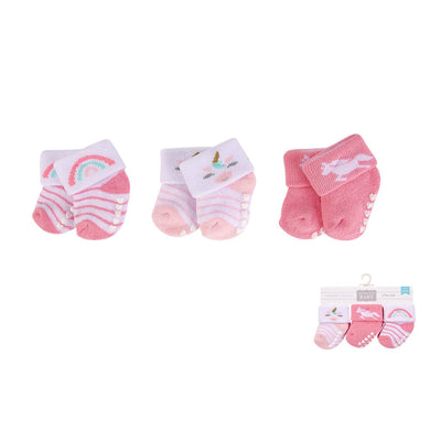 New Born Baby Terry Socks 3 Pack 00375 - 1204 Unicorn Rainbow - Little Kooma