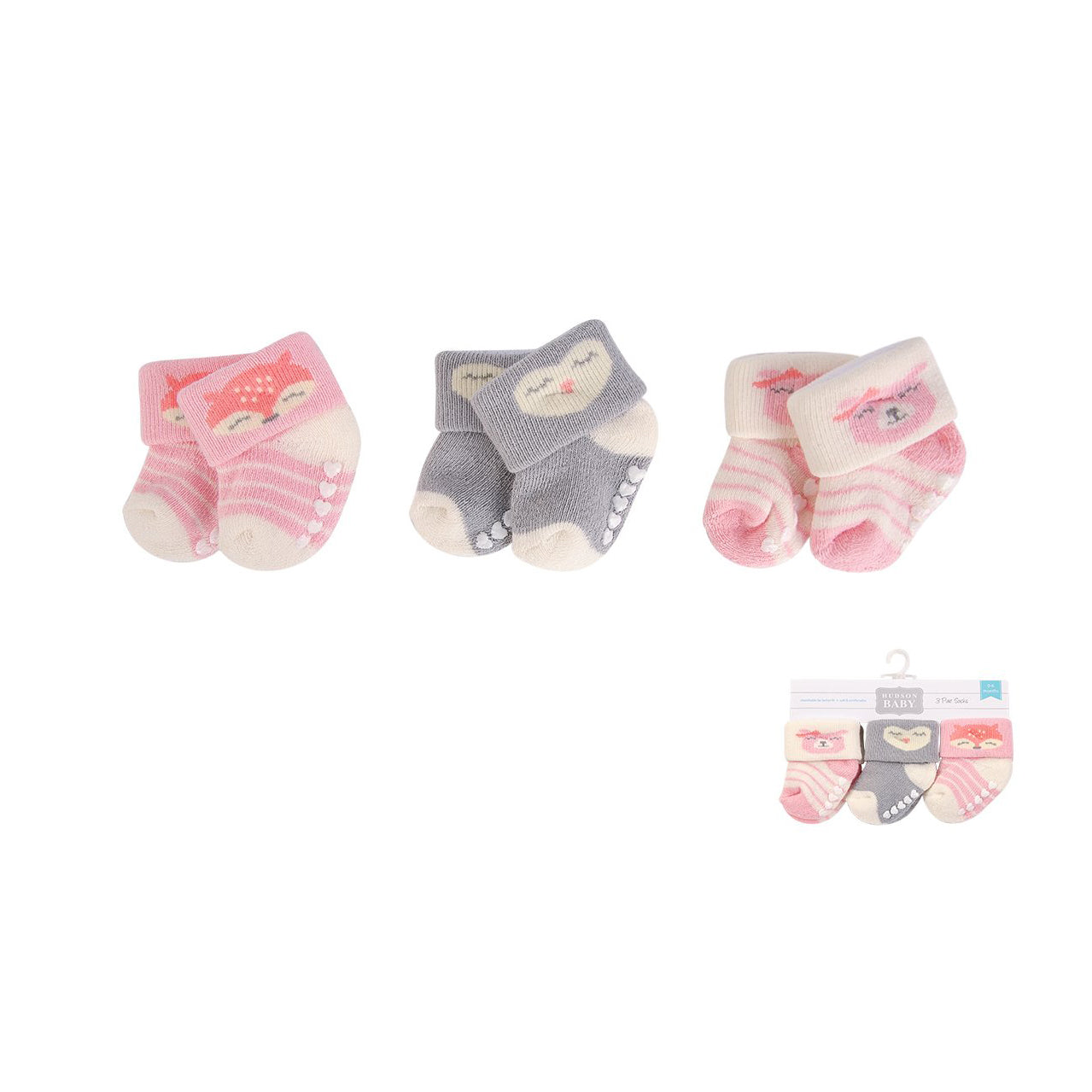 New Born Baby Terry Socks 3 Pack 00376 - 1204 Fox - Little Kooma