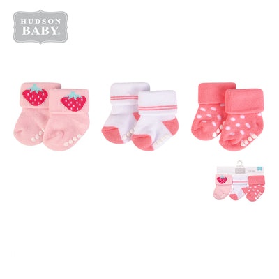 New Born Baby Terry Socks 3 Pack 00710CH Strawberry - Little Kooma