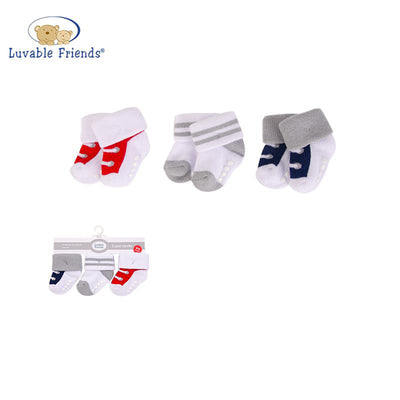New Born Baby Terry Socks 3 Pack 00934CH Red/Navy Sneakers - Little Kooma