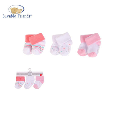 New Born Baby Terry Socks 3 Pack 00936CH Coral Dots - Little Kooma