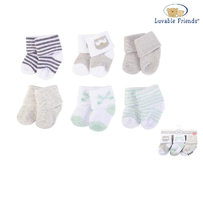 New Born Baby Terry Socks 6 Pack 28148 Owl - Little Kooma